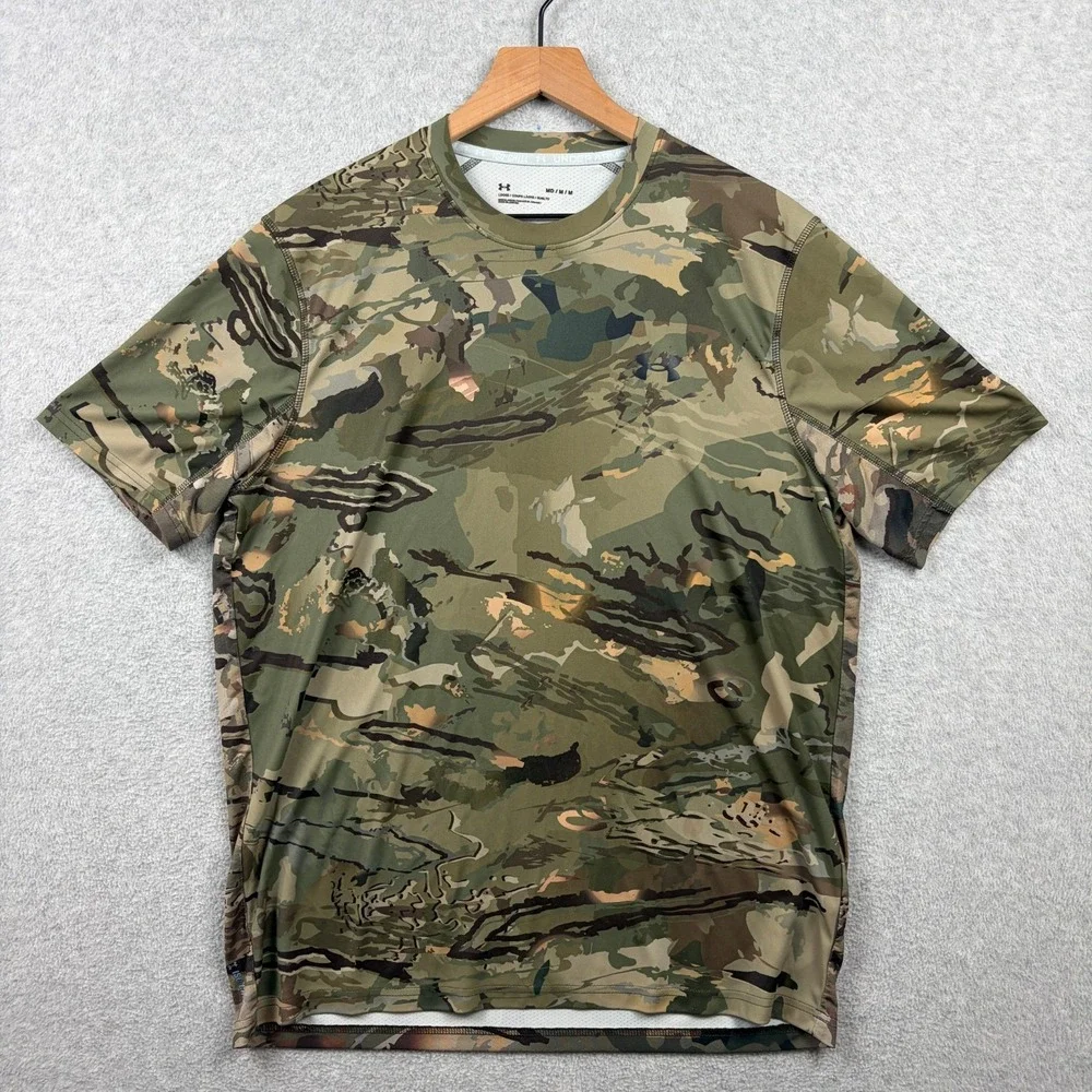 Under Armour Shirt Mens Medium Camo Iso Chill Brush Line Short Sleeve Loose Fit